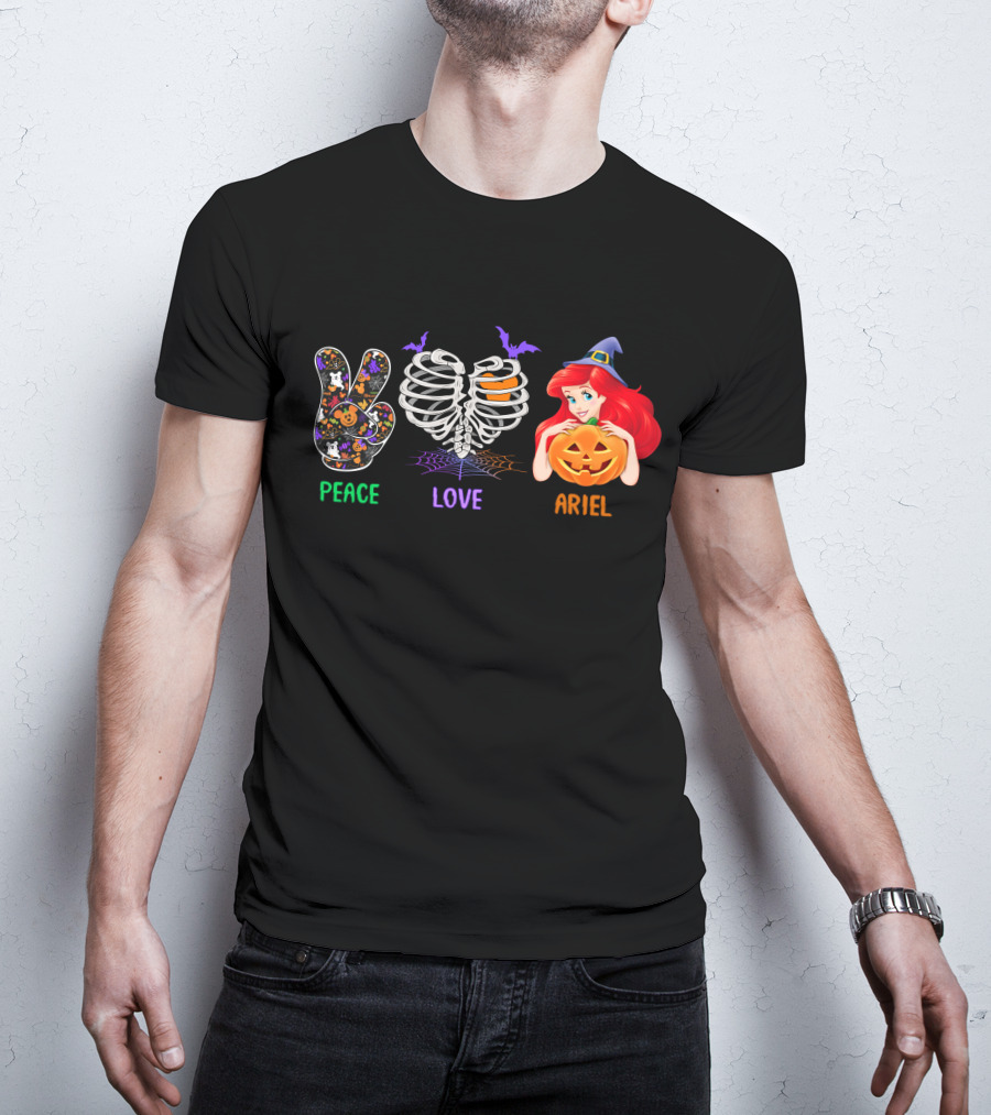 Peace Love Ariel Halloween Pumpkin Witch Hat T-Shirt