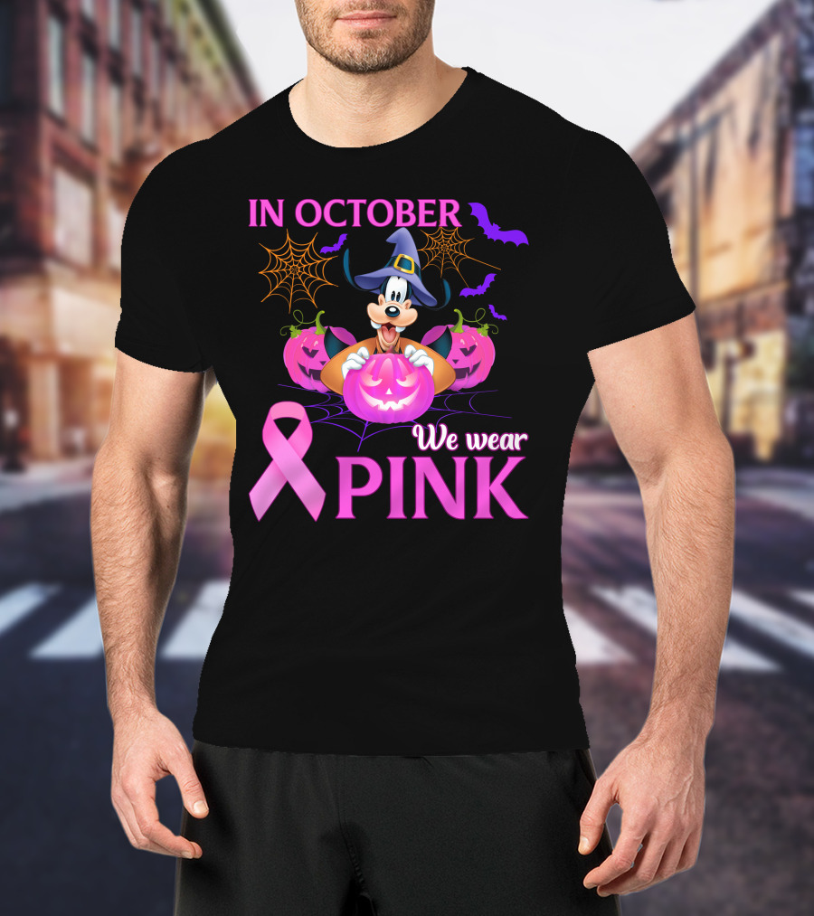 Goofy In October We Wear Pink Halloween Breast Cancer Awareness T-Shirt