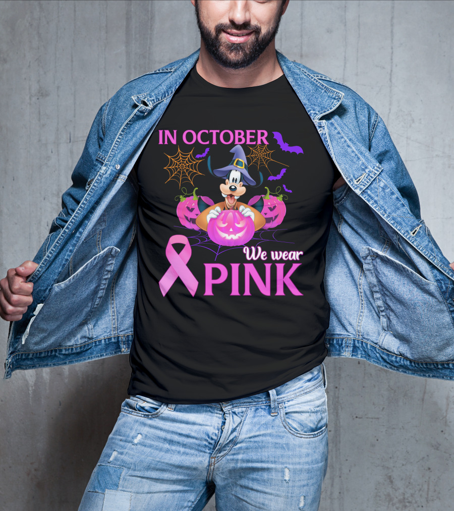 Goofy In October We Wear Pink Halloween Breast Cancer Awareness T-Shirt