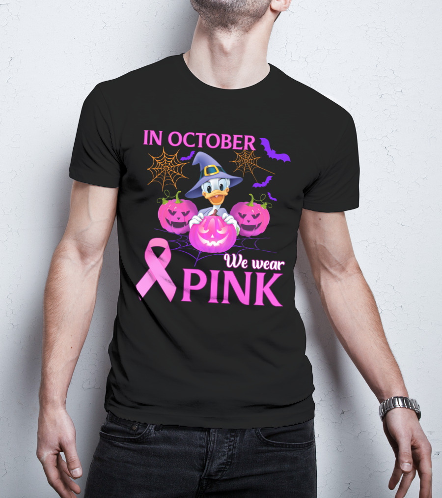 In October We Wear Pink Daisy D Breast Cancer Awareness Halloween Theme T-Shirt