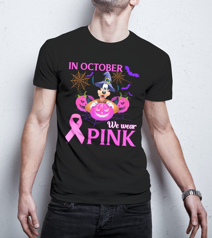 In October We Wear Pink Goofy Halloween Breast Cancer Awareness T-Shirt