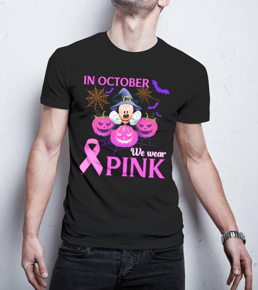 In October We Wear Pink Mickey Halloween Breast Cancer Awareness T-Shirt
