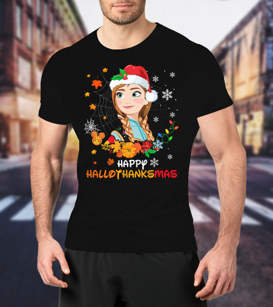 Happy Hallothanksmas Anna Christmas Holiday Theme T-Shirt