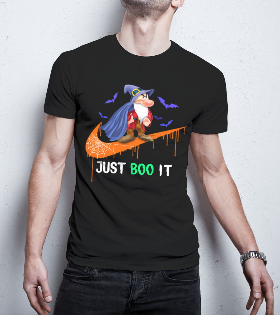 Just Boo It Witch Hat Grumpy With Purple Bats And Orange Swoosh T-Shirt