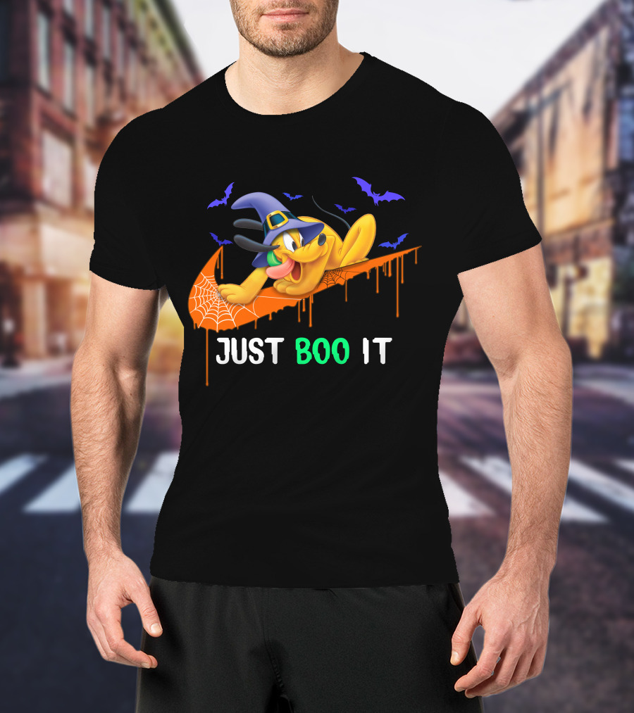 Just Boo It Halloween Pluto Witch Hat Bats Nike Swoosh T-Shirt