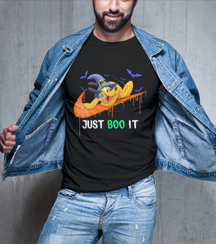 Just Boo It Halloween Pluto Witch Hat Bats Nike Swoosh T-Shirt