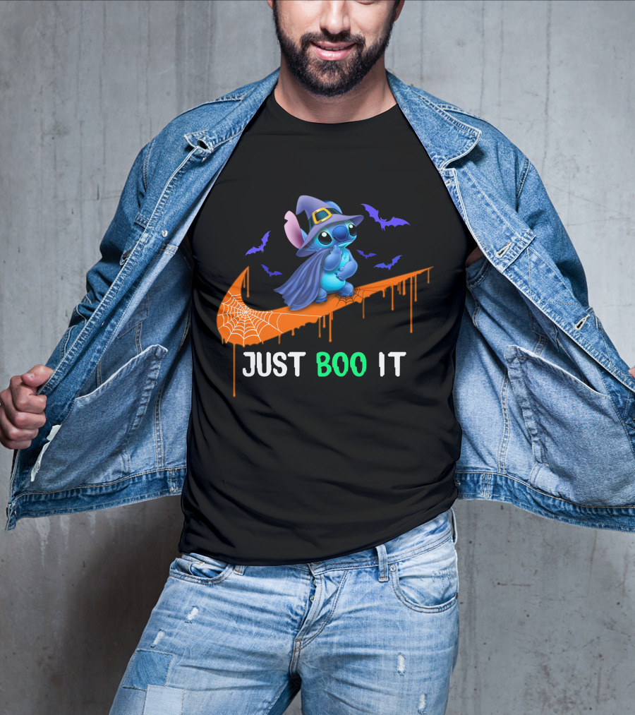 Just Boo It Halloween Stitch Witch Bat Nike Swoosh T-Shirt