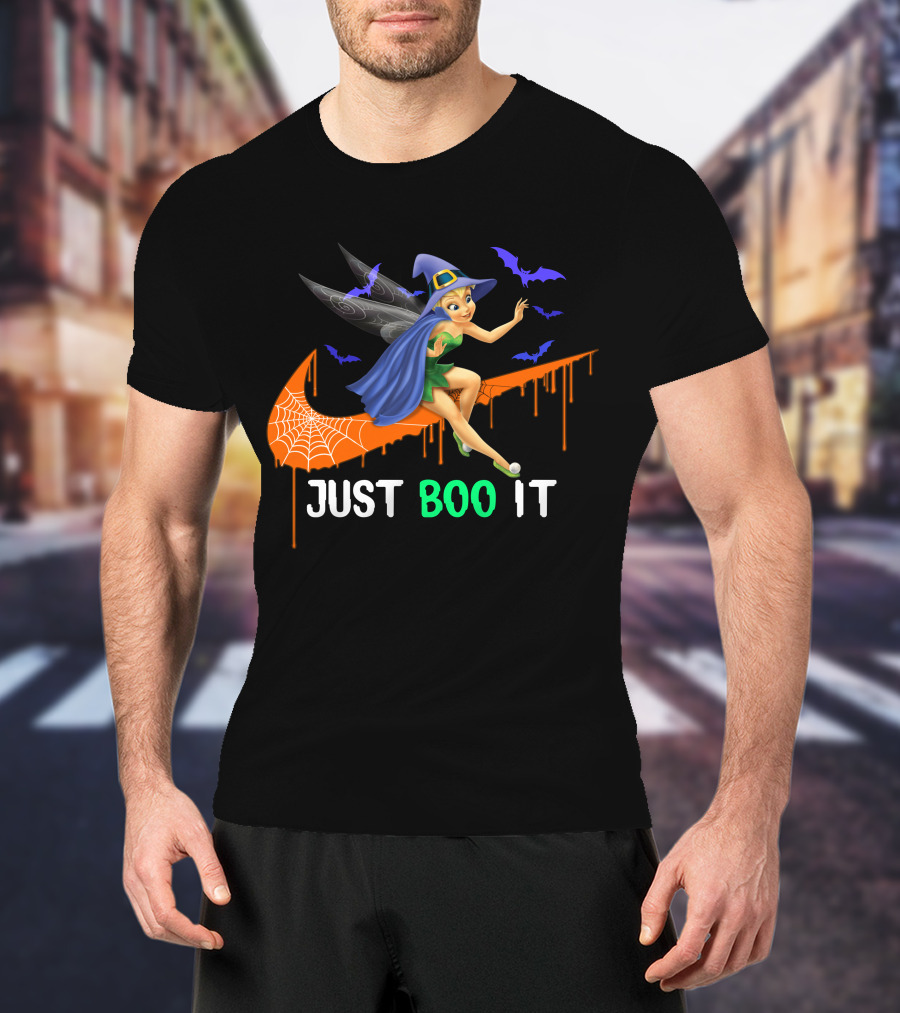 Just Boo It Tinker Bell Witch Halloween Bats Spiderweb T-Shirt