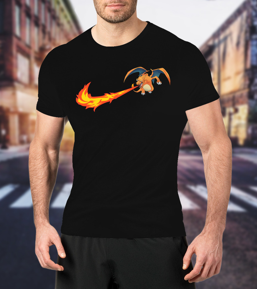 Charizard Fire Nike Logo Crossover T-Shirt
