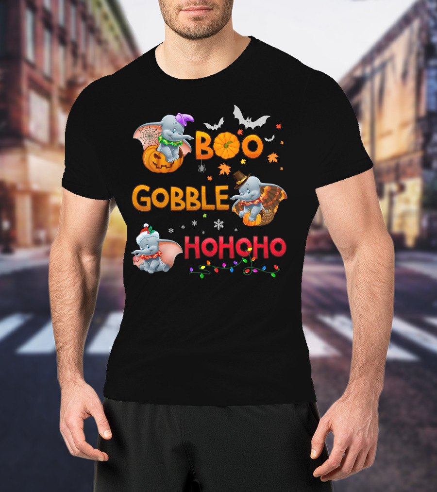 Boo Gobble Hohoho Dumbo Halloween Thanksgiving Christmas Collection T-Shirt