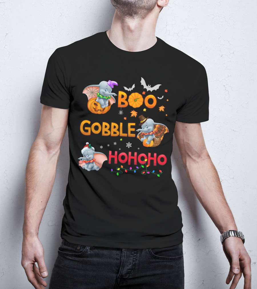 Boo Gobble Hohoho Dumbo Halloween Thanksgiving Christmas Collection T-Shirt