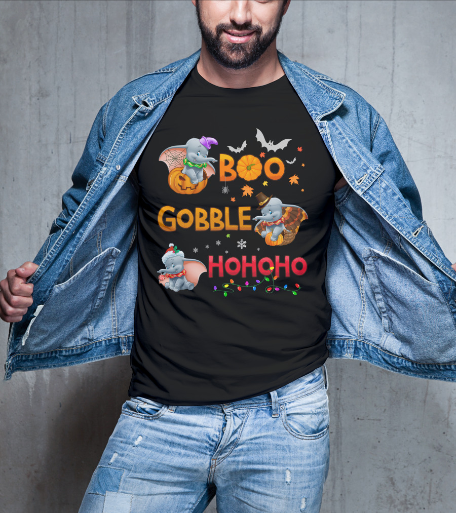 Boo Gobble Hohoho Dumbo Halloween Thanksgiving Christmas Collection T-Shirt