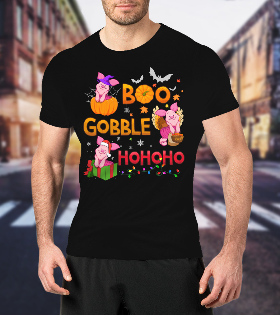 Piglet Boo Gobble Ho Ho Ho Holiday Seasons T-Shirt