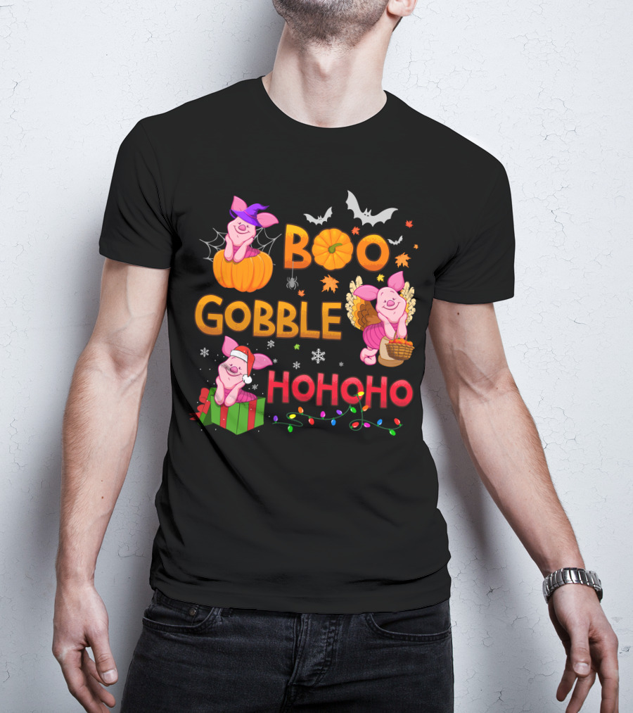 Piglet Boo Gobble Ho Ho Ho Holiday Seasons T-Shirt