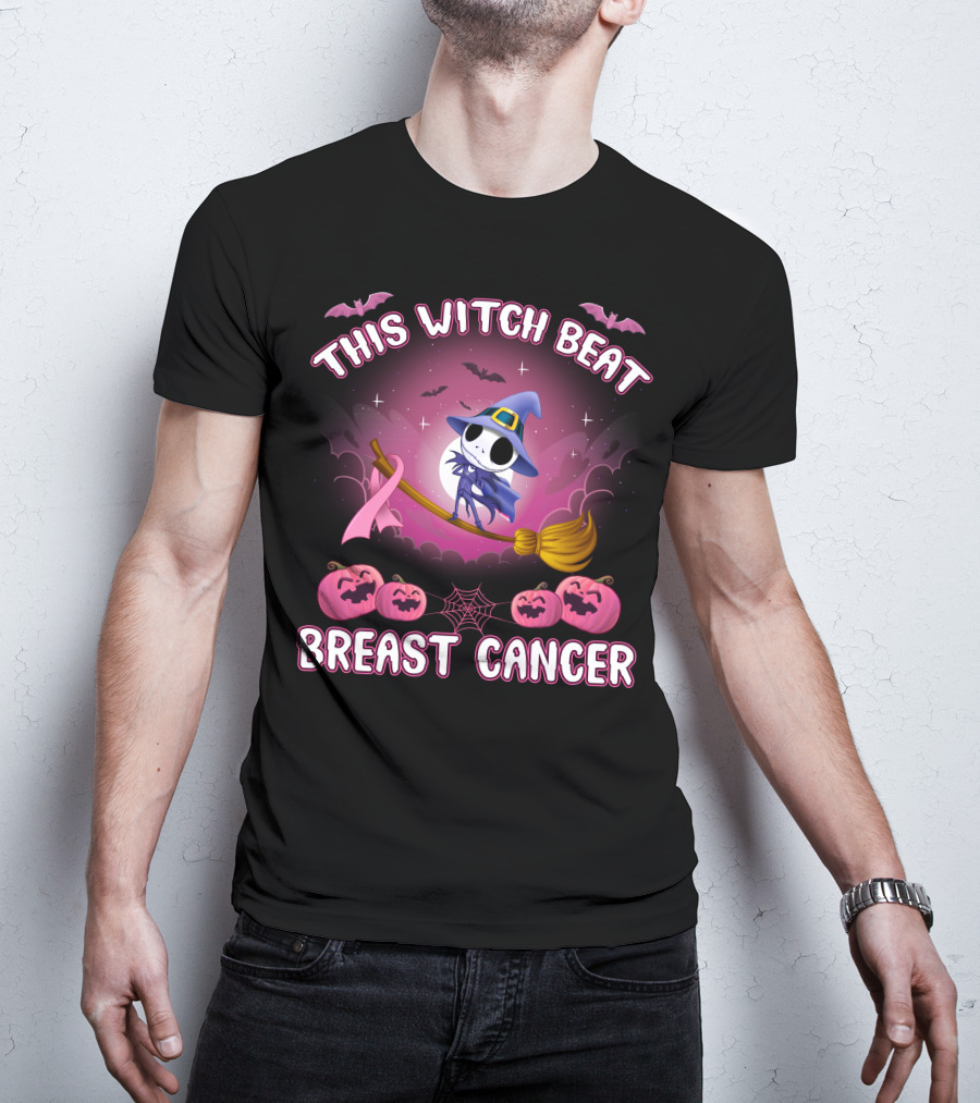 This Witch Beat Breast Cancer Halloween Pink Ribbon Jack-O-Lanterns T-Shirt