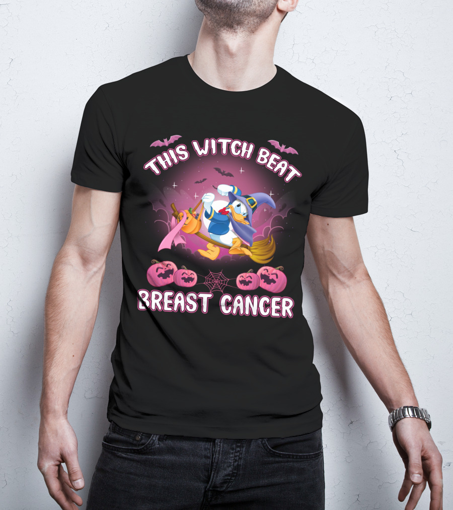 This Witch Beat Breast Cancer Donald Duck Halloween Pink Ribbon T-Shirt