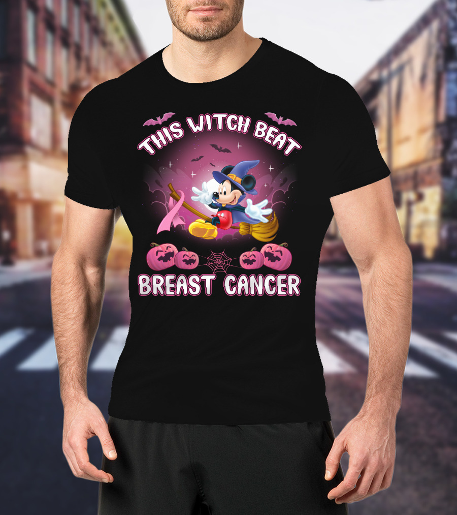 This Witch Beat Breast Cancer Mickey Halloween Pink Ribbon T-Shirt