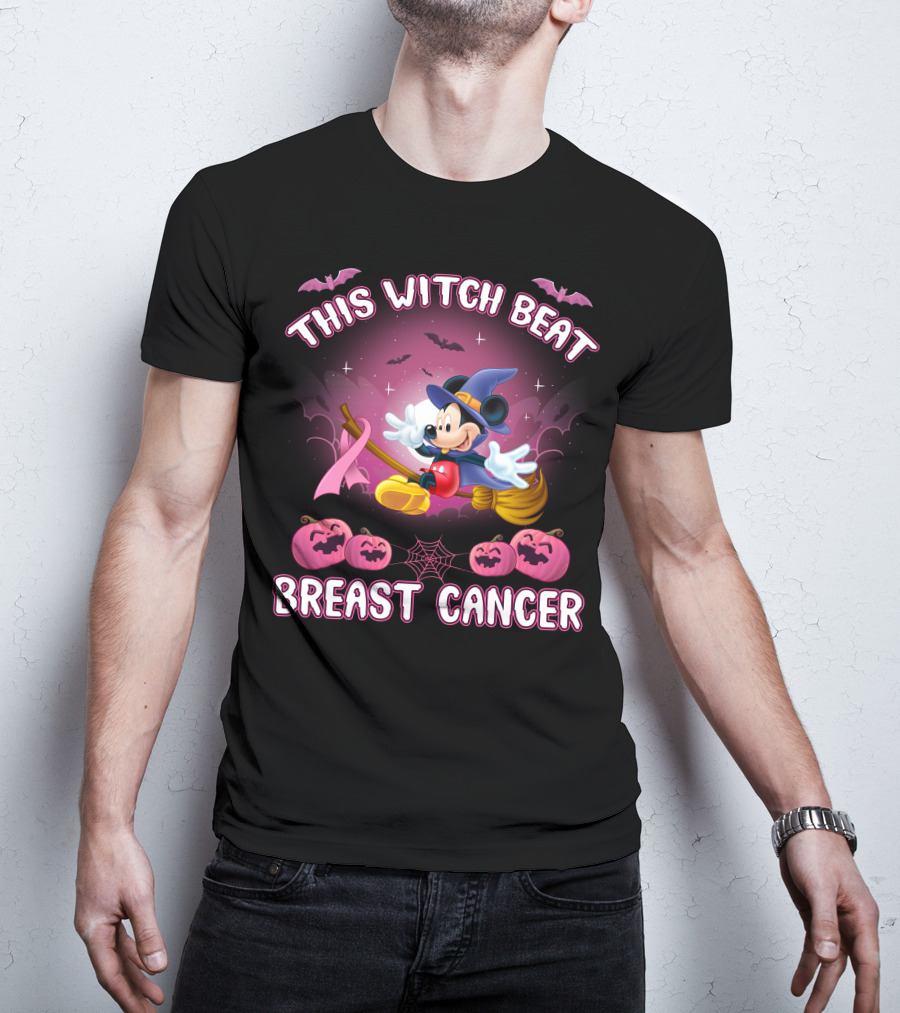 This Witch Beat Breast Cancer Mickey Halloween Pink Ribbon T-Shirt