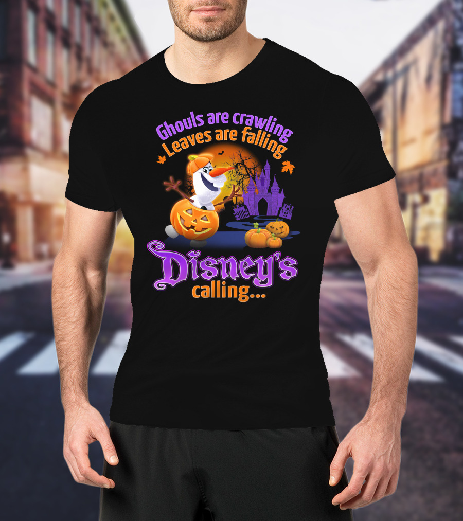 Ghouls Are Crawling Leaves Are Falling Disney's Calling Olaf Pumpkin Castle T-Shirt