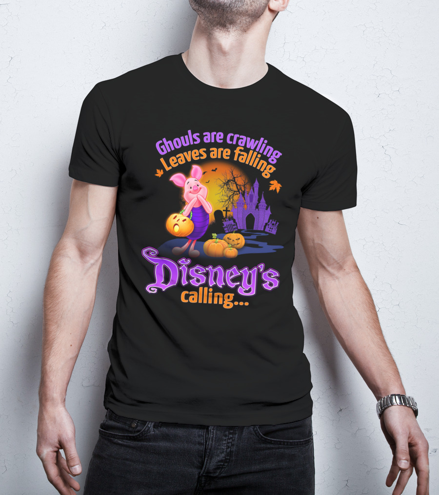 Ghouls Are Crawling Leaves Are Falling Disney's Calling Piglet Halloween Scene T-Shirt