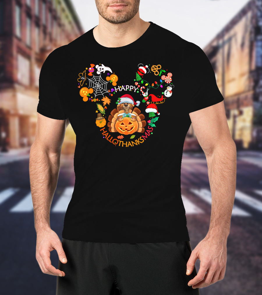 Happy Hallothanksmas Pumpkin Turkey With Festive Decorations T-Shirt
