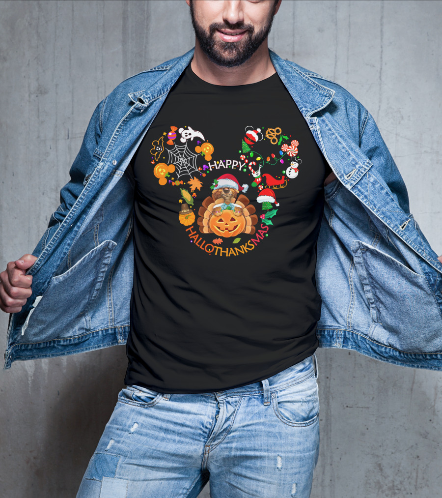 Happy Hallothanksmas Pumpkin Turkey With Festive Decorations T-Shirt