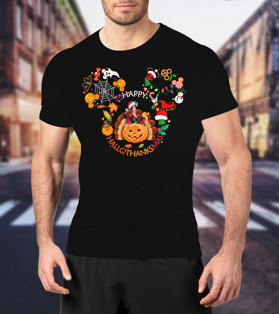 Jafar Happy Hallothanksmas Pumpkin Santa Halloween Christmas Thanksgiving T-Shirt