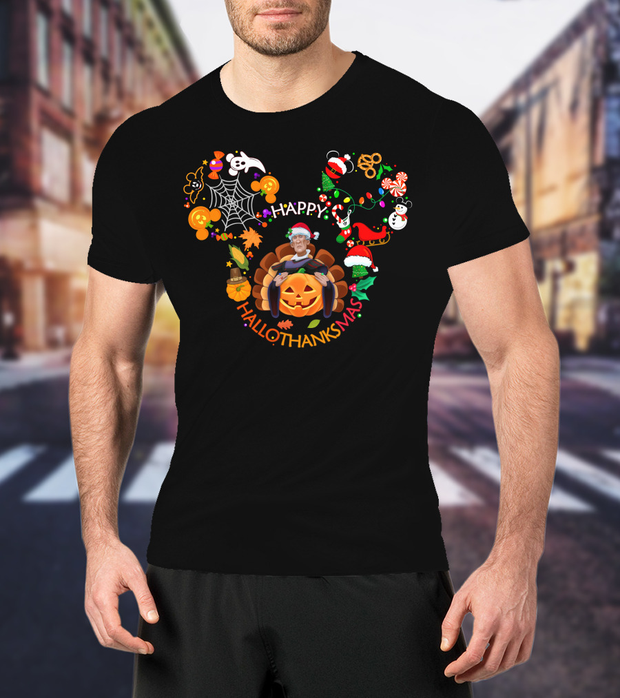 Happy Hallothanksmas Claude Frollo Pumpkin Santa Spiderweb Snowman T-Shirt