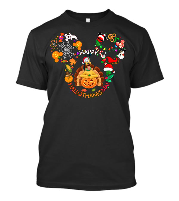 Happy Hallothanksmas Pluto Turkey Pumpkin Disney Characters T-Shirt