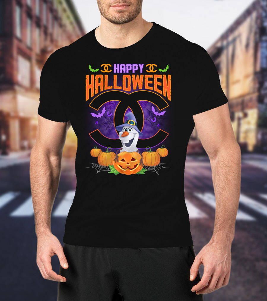 Happy Halloween Olaf Pumpkins Bats Spiders Black T-Shirt