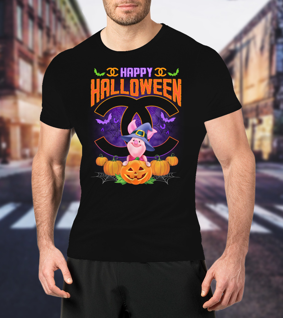 Happy Halloween Piglet With Pumpkins And Cc T-Shirt