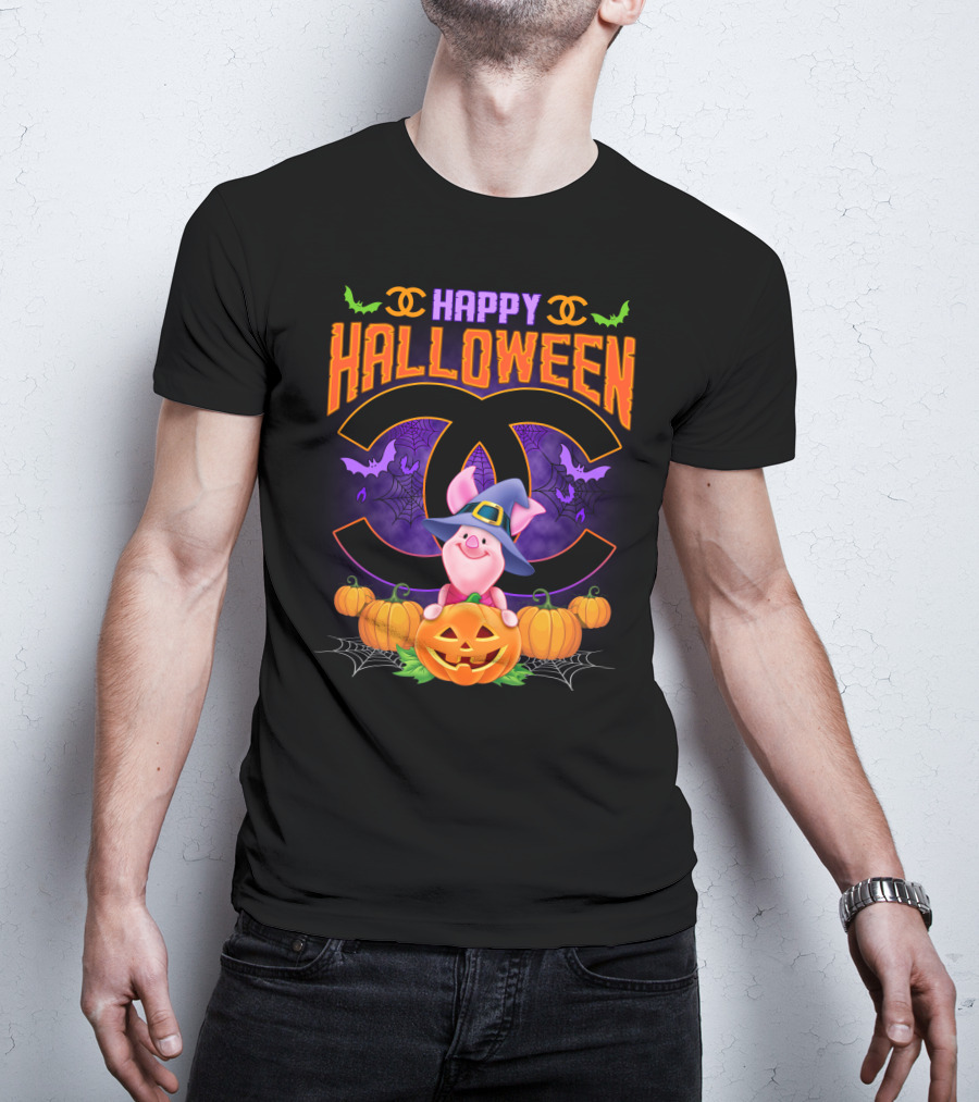 Happy Halloween Piglet With Pumpkins And Cc T-Shirt
