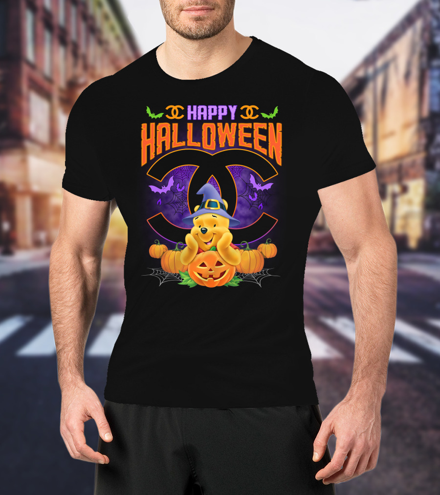 Happy Halloween Pooh Pumpkins Bat Spells T-Shirt