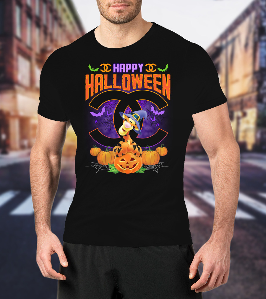 Happy Halloween Tigger Pumpkin Bats Spiders T-Shirt