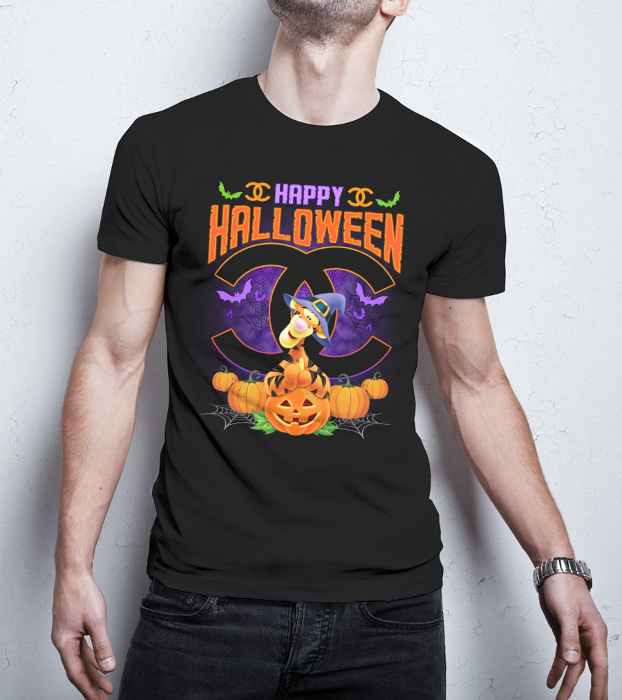 Happy Halloween Tigger Pumpkin Bats Spiders T-Shirt