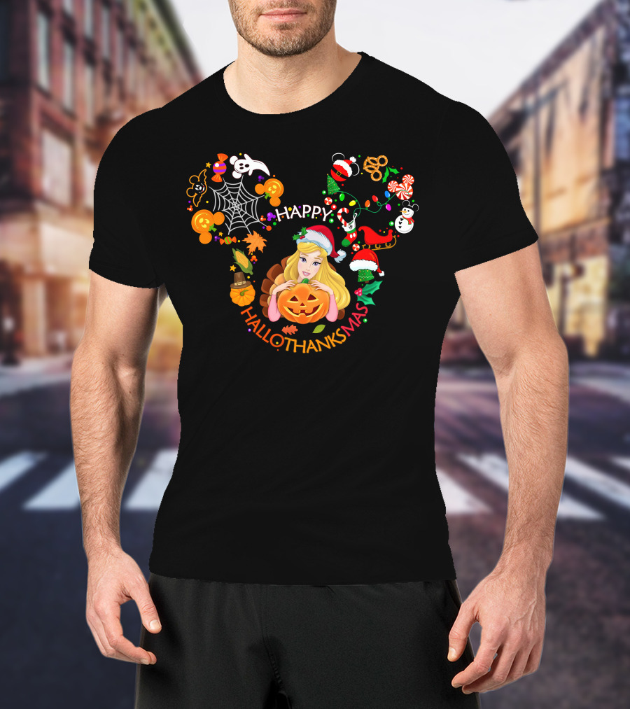Happy Hallothanksmas Aurora Disney Holiday Crossover T-Shirt
