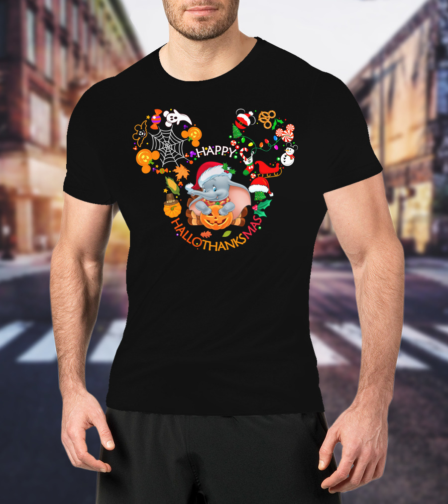Happy Hallothanksmas Dumbo Christmas Pumpkin Halloween T-Shirt
