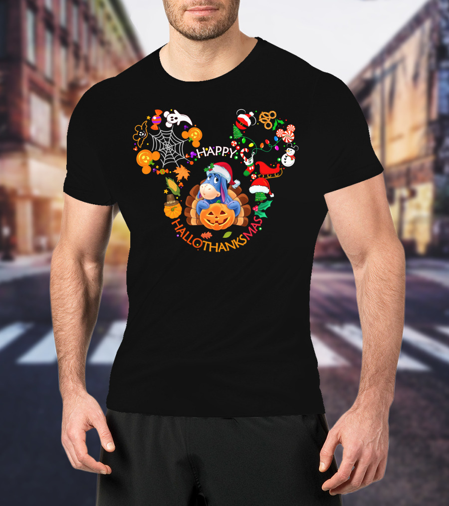 Eeyore Happy Hallothanksmas Pumpkin Holiday Festive T-Shirt
