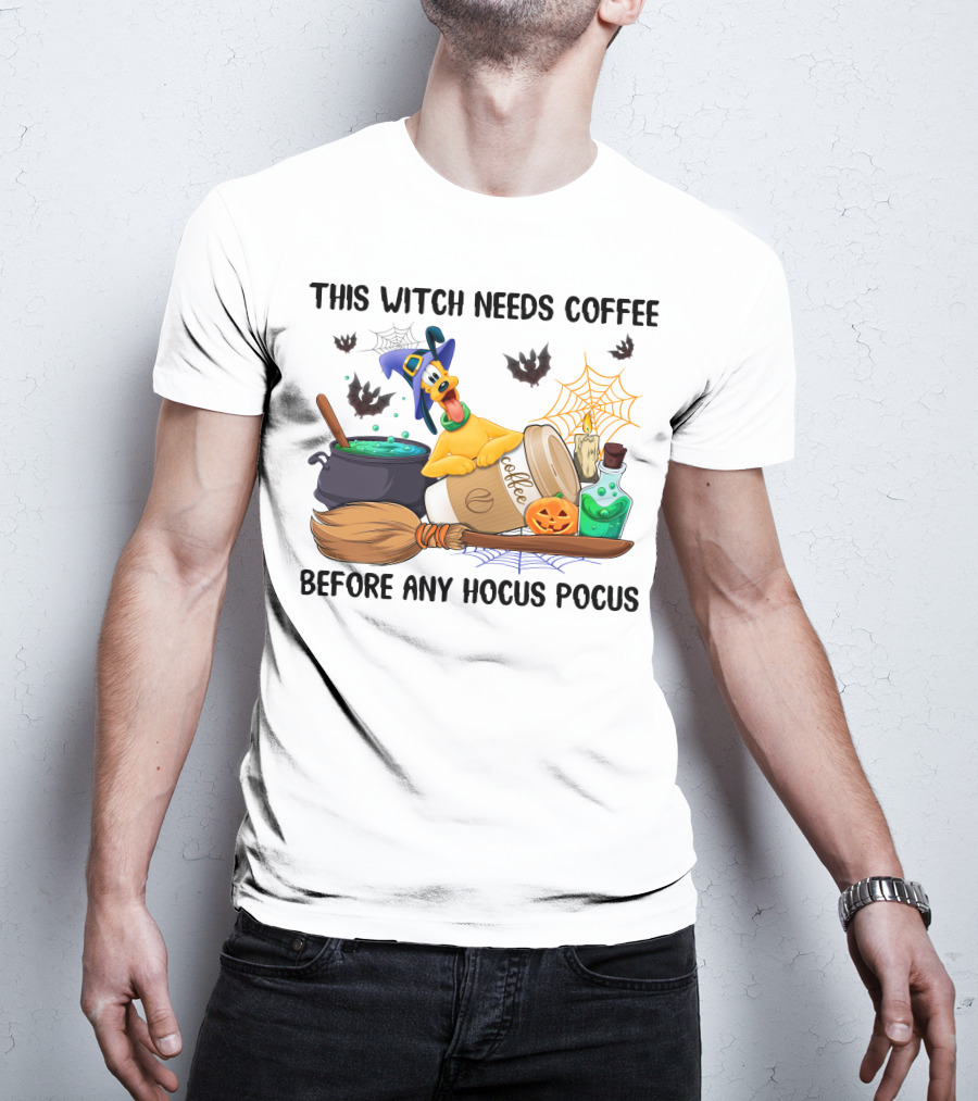 This Witch Needs Coffee Before Any Hocus Pocus Pluto Halloween T-Shirt