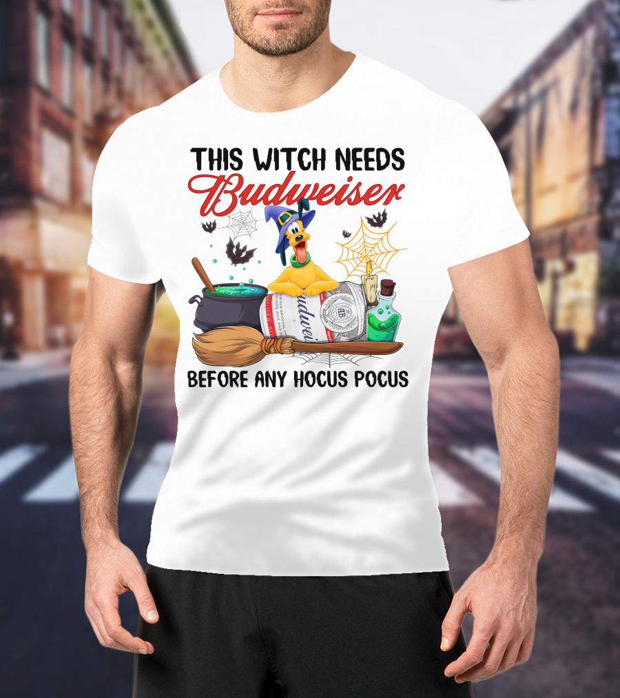 This Witch Needs Budweiser Before Any Hocus Pocus Pluto Halloween T-Shirt