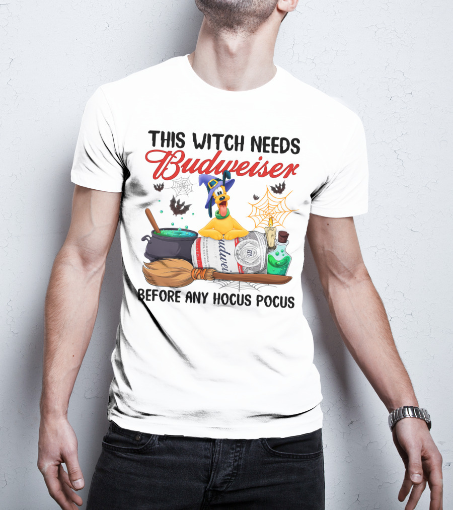 This Witch Needs Budweiser Before Any Hocus Pocus Pluto Halloween T-Shirt