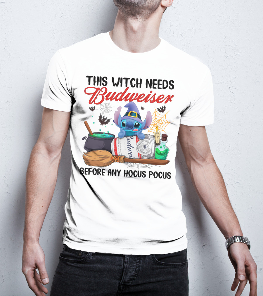 This Witch Needs Budweiser Before Any Hocus Pocus Stitch T-Shirt