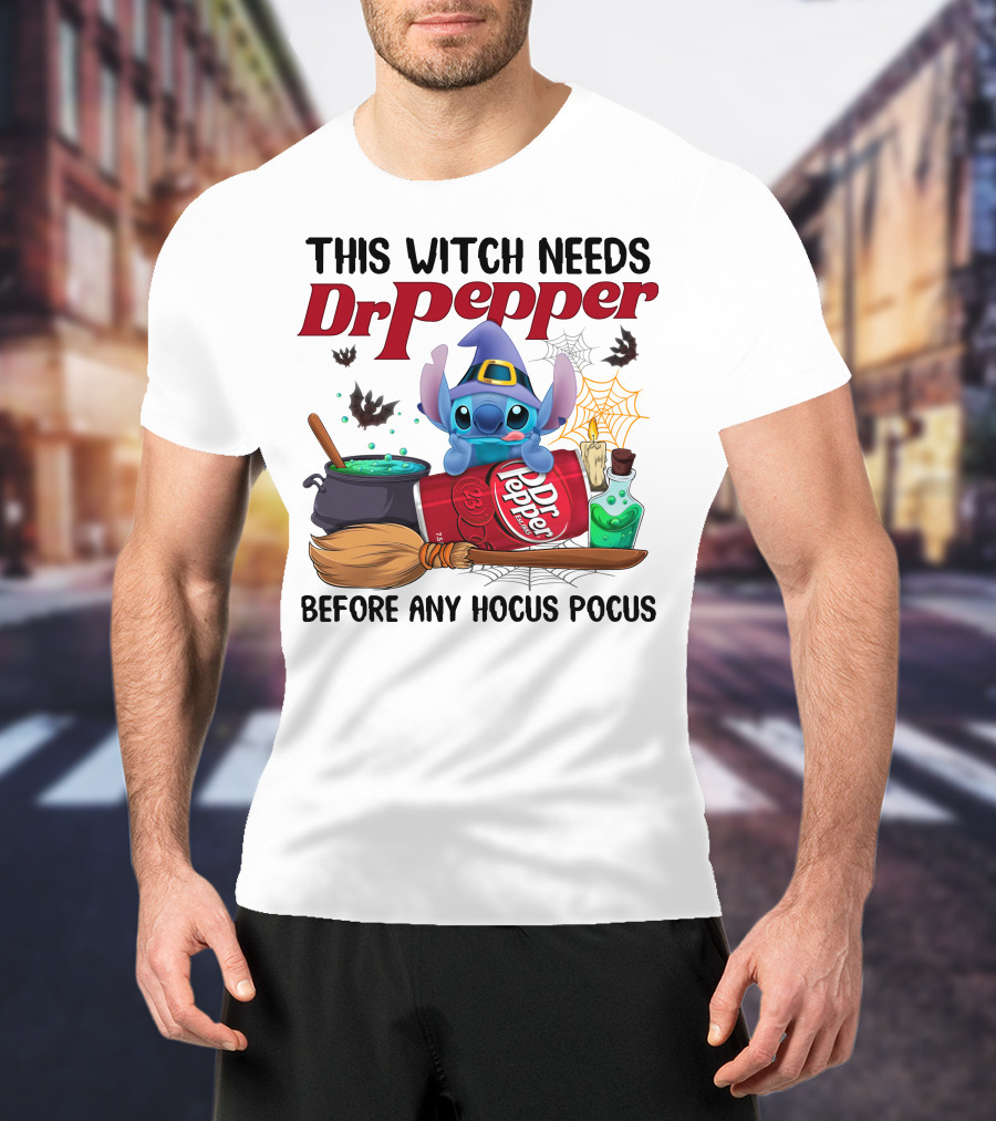 This Witch Needs Dr Pepper Before Any Hocus Pocus Stitch T-Shirt