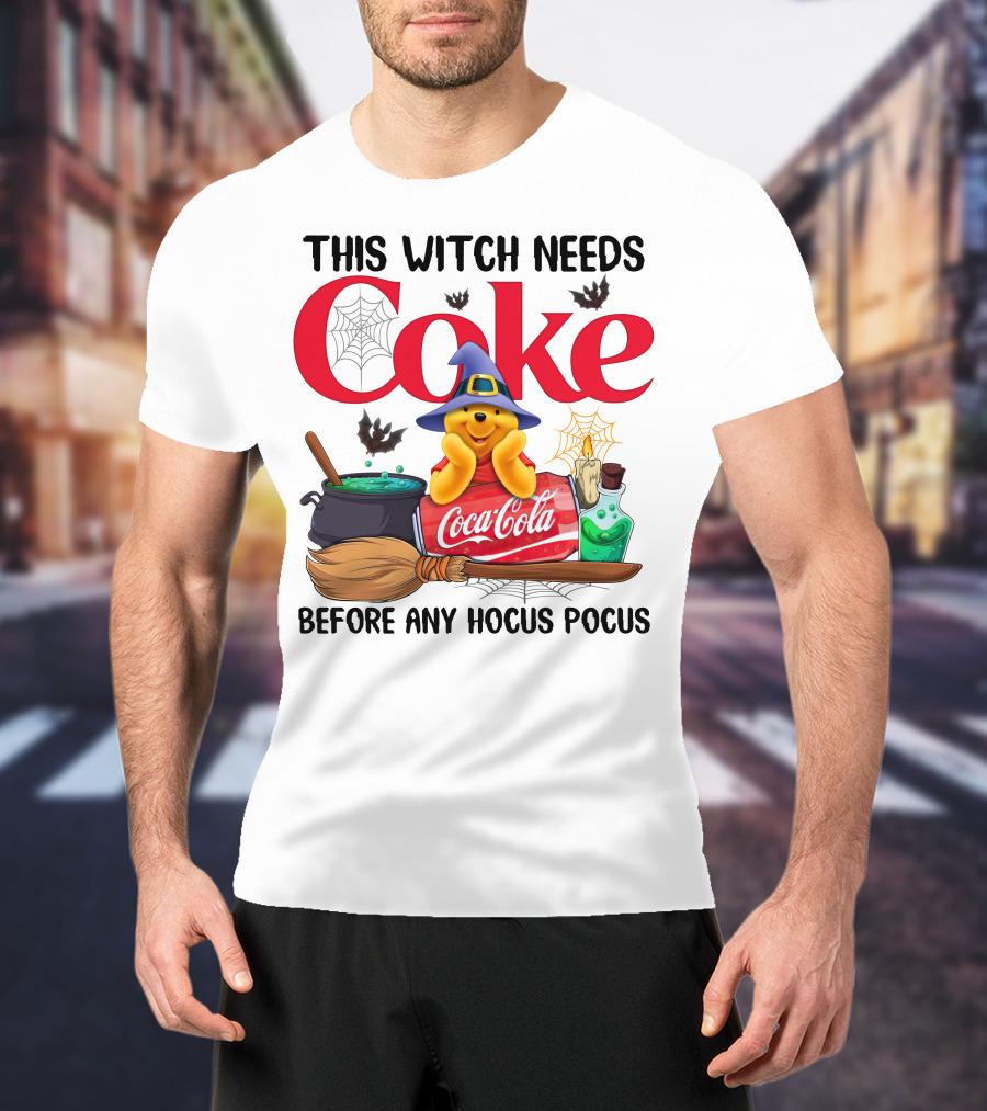 This Witch Needs Coke Coca-Cola Hocus Pocus Pooh Wizard Hat Broom Cauldron Potion T-Shirt