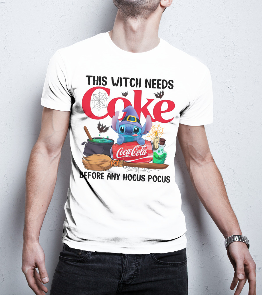 This Witch Needs Coke Before Any Hocus Pocus Coca-Cola Stitch Halloween T-Shirt