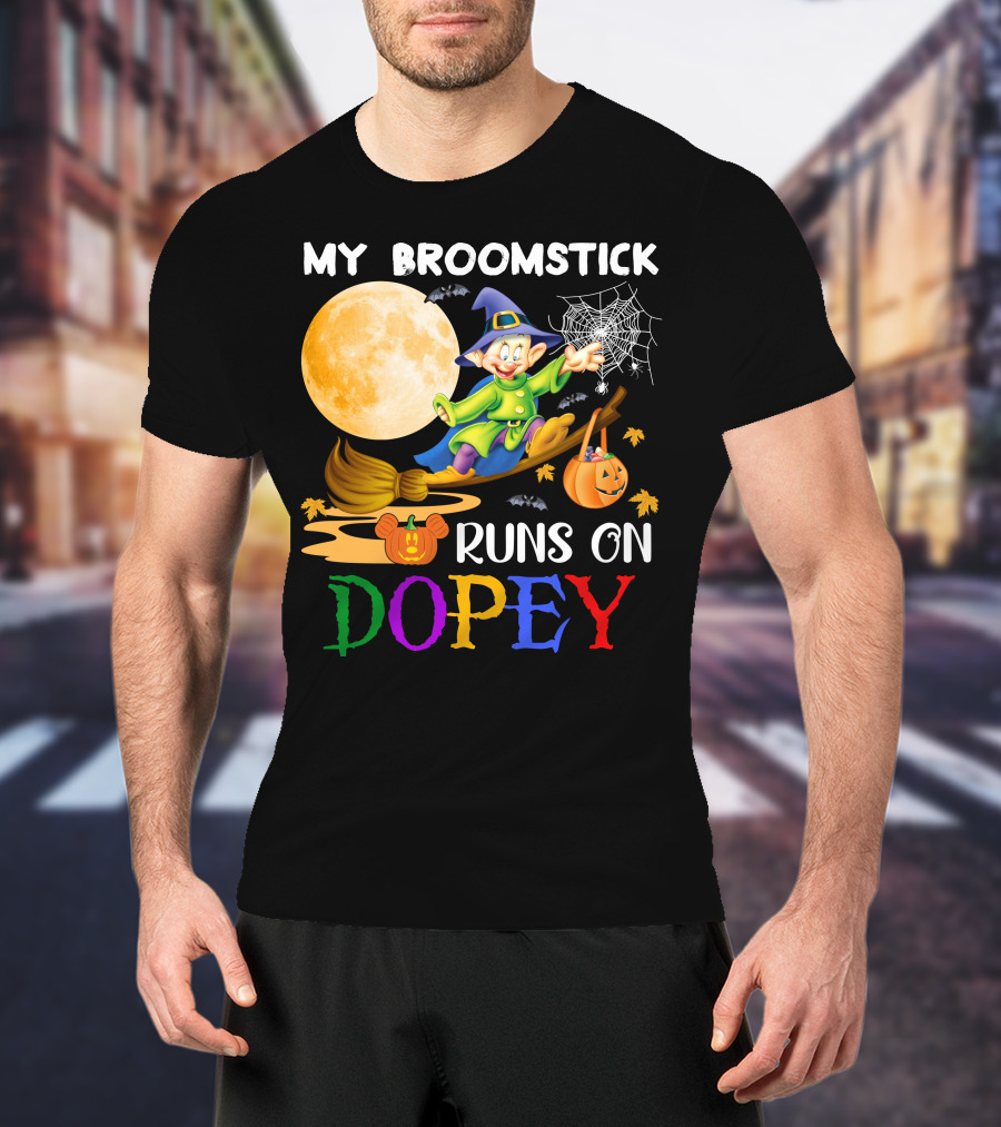 My Broomstick Runs On Dopey Halloween Moon Magic T-Shirt