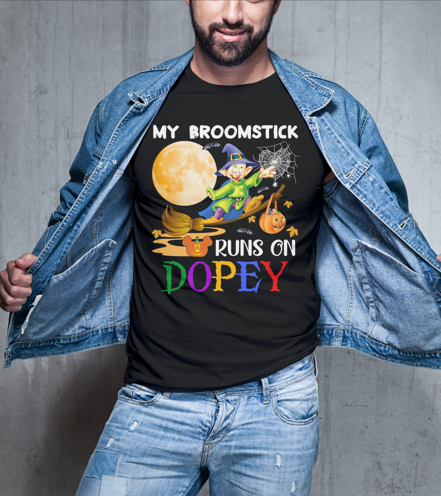 My Broomstick Runs On Dopey Halloween Moon Magic T-Shirt
