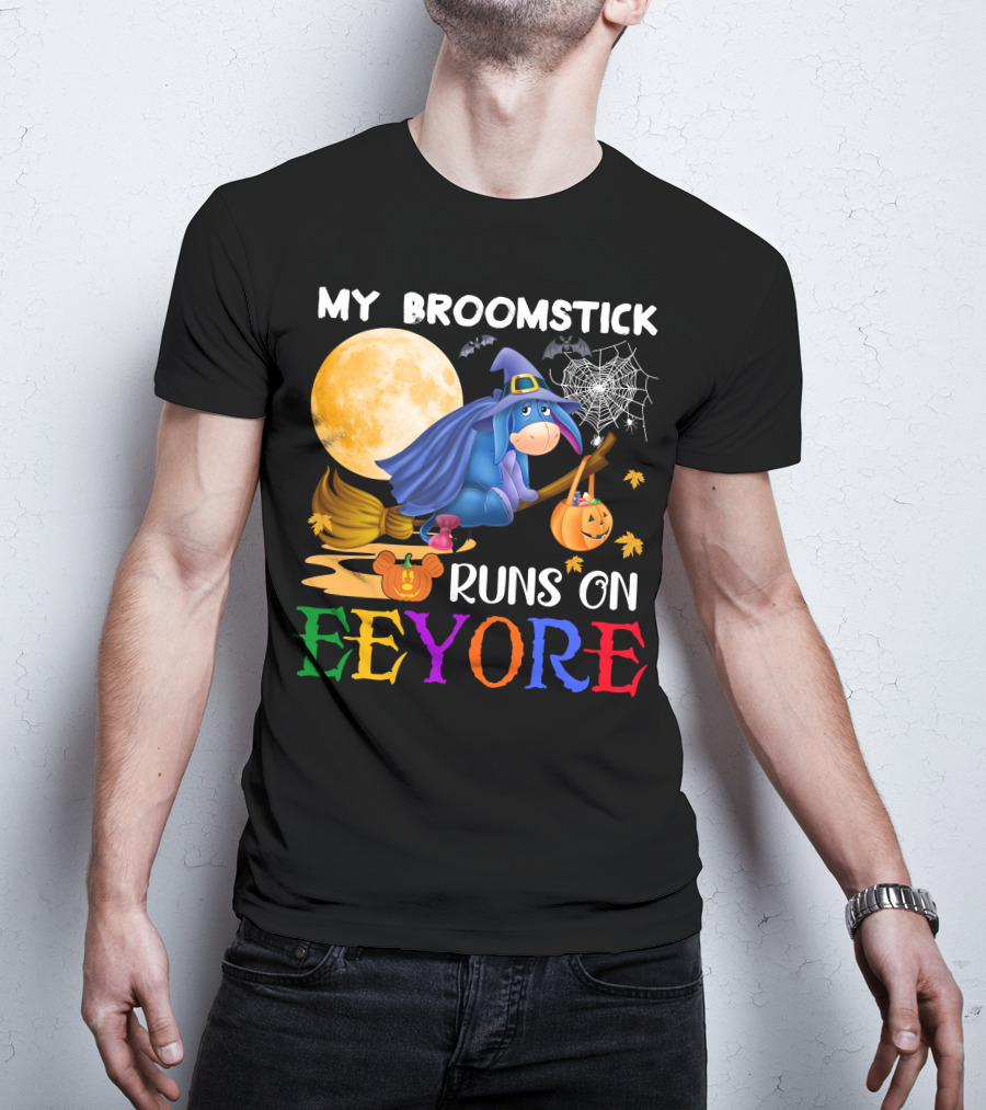 My Broomstick Runs On Eeyore Halloween Moon Bat Pumpkin T-Shirt