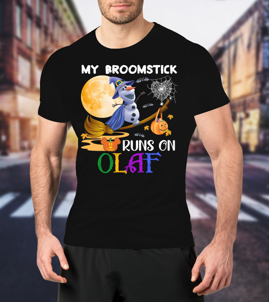 My Broomstick Runs On Olaf Halloween Moon Pumpkin Bats Web T-Shirt