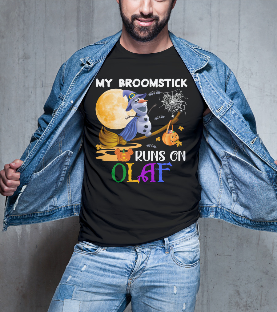 My Broomstick Runs On Olaf Halloween Moon Pumpkin Bats Web T-Shirt